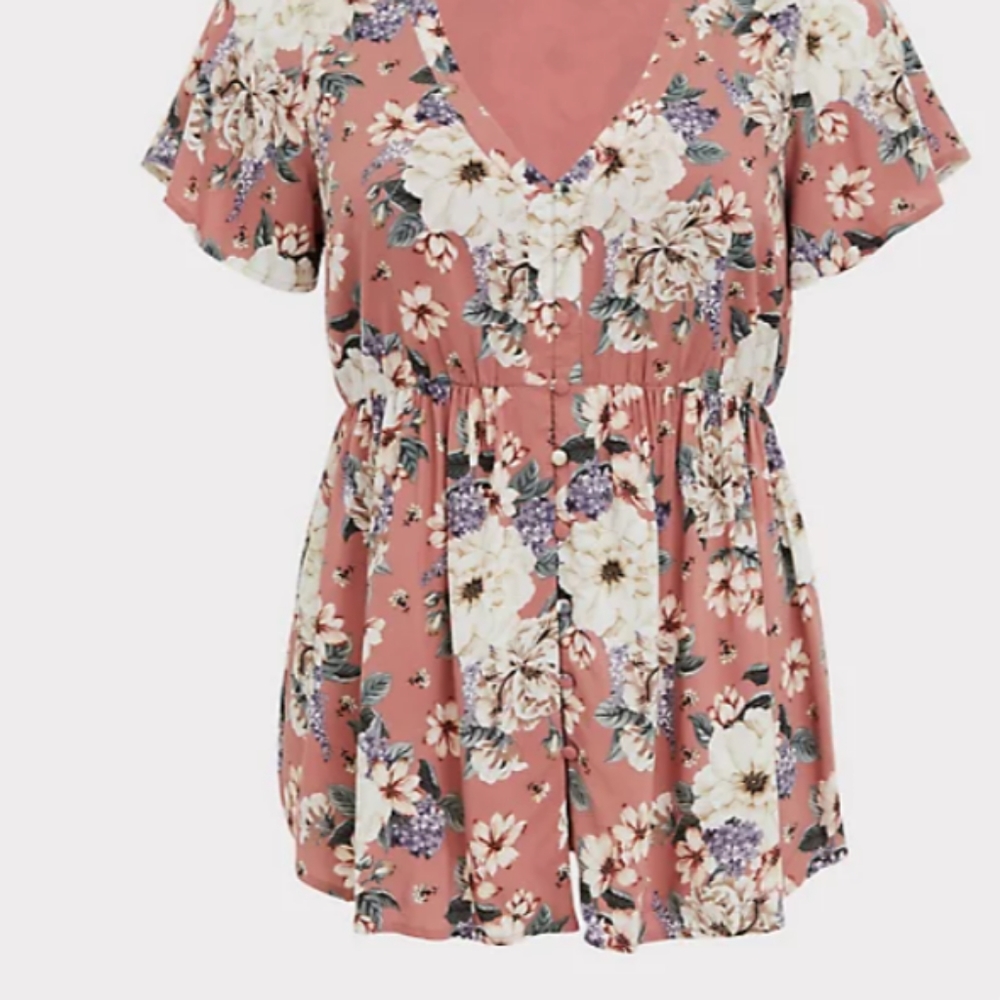 Torrid Dusty Rose Floral Challis Babydoll Top 1